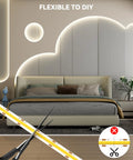 Bedroom setup with 48ft COB LED Strip Lights Crazy Bright 4000K Natural White For Cabinets And Home DIY Lighting along wall