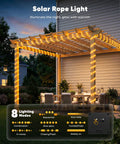 Solar Rope Lights 39Ft 100LED Outdoor String Lights IP65 Waterproof, 8 Lighting Modes, Warm White, Solar Powered on pergola