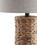 Natural Coastal Water Hyacinth Table Lamp Set Of 2 With Light Grey Linen Shade For Living Room Or Nightstand Cozy Chic Boho Farmhouse Decor LED Bulbs Included ETL Listed Safety 25 Inch Tall Lamps