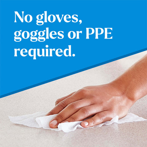 Person's hand wiping surface with EcoClean Disinfecting Wipes Multipurpose Plant Based Formula That Kills 99.9 Percent Of Germs
