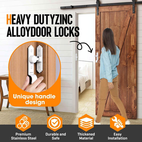 Built Tough Heavy Duty 90 And 180 Degree Barn Door Latch with handle shown installed on sliding wooden door