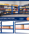Tough As Nails Four Tier Garage Shelving Unit built tough, adjustable steel shelves showing tools and storage boxes.