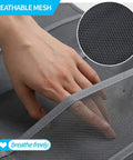 Close-up of breathable mesh fabric on Enlarged Closet Hanging Bra Organizer With Rotating Metal Hanger Dual Sided Wall Shelf Wardrobe Mesh Pockets