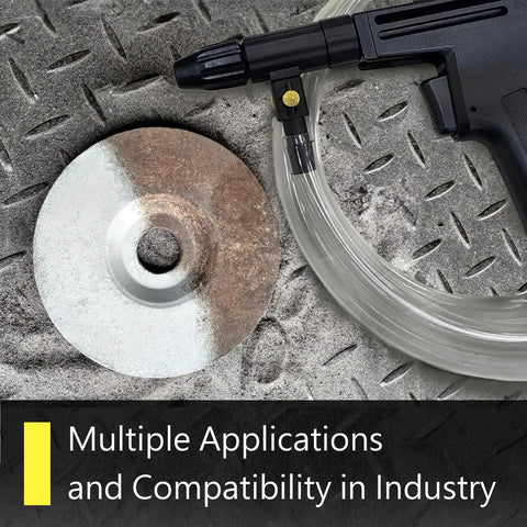 Tough As Nails Air Compressor Sand Blaster Gun For Knocking Out Rust And Paint Stripping Smooth Operator, detailed view with nozzle and abrasive disc.