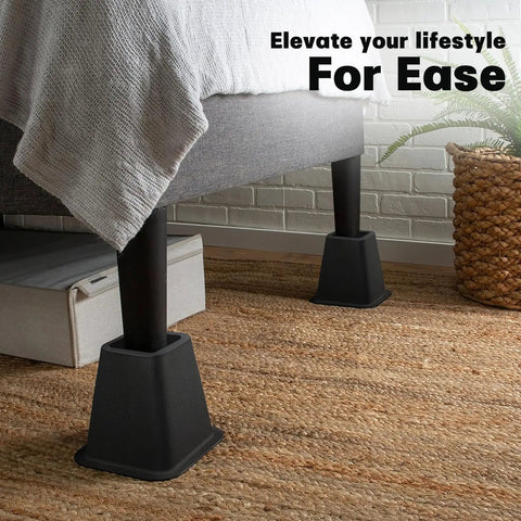 Six Pack 6 Inch Heavy Duty Bed Riser Set With Non Slip Base For Bed Frame Sofa Desk Table Or Chair Lifts About 5.1 Inches Per Leg black risers under bed.