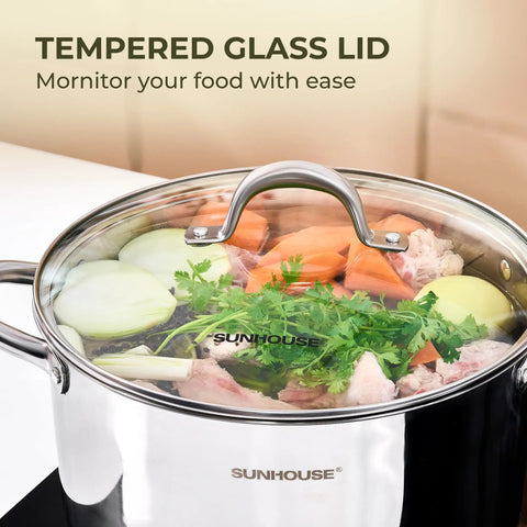 12 Quart Stock Pot With Lid Stainless Steel Large Pot For Cooking A Real Kitchen Workhorse For Boiling Visible With Vegetables