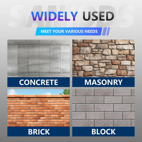 Usage of 3/16 By 1-1/4 Concrete Screws With 5/32 Drill Bit on concrete, masonry, brick, block surfaces shown.