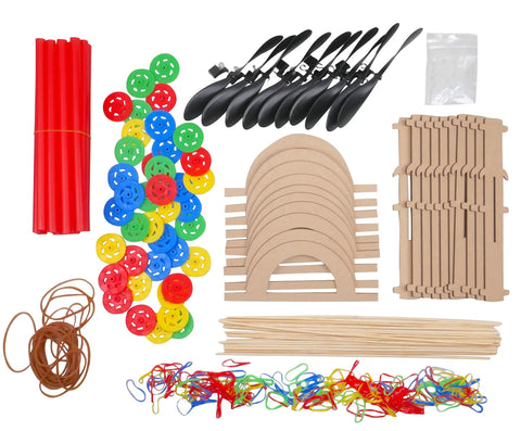 Hands On Rubber Band Propeller Car Kit 10 Pack for STEM Projects Kids 8+ with wheels, laser-cut parts, and rubber bands