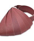 Heavy Duty 2 By 72 Inch Flexible Aluminum Oxide Sanding Belts Multipurpose For Wood Leather Rubber Plastic And Light Metalworking In 60 80 120 220 320 400 Grits 6 Pack, showing a fan arrangement of belts.