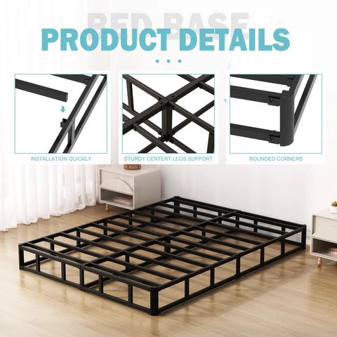 Rock Solid King Size Box Spring With Seven Inch Steel Bed Base Foundation, detailed view showing sturdy steel frame and quick assembly.