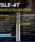 Speed Tiger ISLE-4T square end mill, front view, extra-long reach, 5/16 in, 4-flute carbide with AlTiBN coating