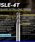 Extra Long Reach Micrograin Carbide Square End Mill, Four Flute, One Quarter Inch Shank And Cutting Diameter, Four Inch Overall Length, Dual Pack Pro Grade For Milling Alloy Steels, Hardened Steel, Metal And More, DIYers And Pros image showing product features and benefits