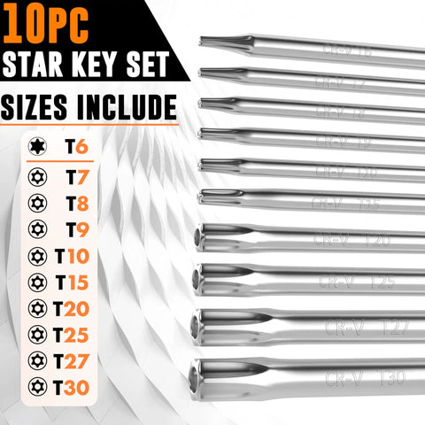 Tamper Proof Star Wrench Set With Hole In The Middle Folding Security Torx Kit For Regular And Security Torx Screws 10 Piece T6 To T30