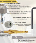 10-24 Jack Nut Set With Installation Tool Kit for Threaded Inserts tool details including mandrel, hexagon base, and drill bit
