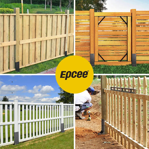 Heavy Duty Steel Fence Post Repair Kit 4x4 Actual 3.6x3.6 Ground Spike Anchors in wooden fence installation scenes