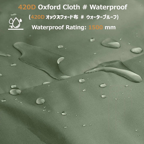 Close-up of waterproof 420D Oxford cloth with water droplets, part of Waterproof Camping Tarp Footprint Ground Cloth Shelter Rain Fly.