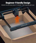 WIZMAKER laser engraver in blue frame with 300x300mm work area, front branding visible inside a cardboard box