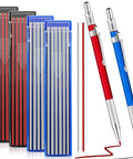 Welders Pencil Set For Pros With Two Pcs And 48 Round Refills, Illuminating Metal Marker For Tube And Pipe Fitting, red and silver finish