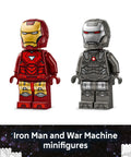Iron Man and War Machine LEGO minifigures from Marvel Iron Man And War Machine Battle Drones Building Toy Set With Two Minifigures For Kids 7 Plus Block Building Fun Gift Idea For Birthdays Epic Hero Showdown For Collectors And Messy Builders Alike.