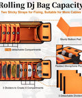 Rolling DJ Cable Bag With Laptop Pocket And Microphone Pocket Gear Case interior with compartments, dividers, and pad.