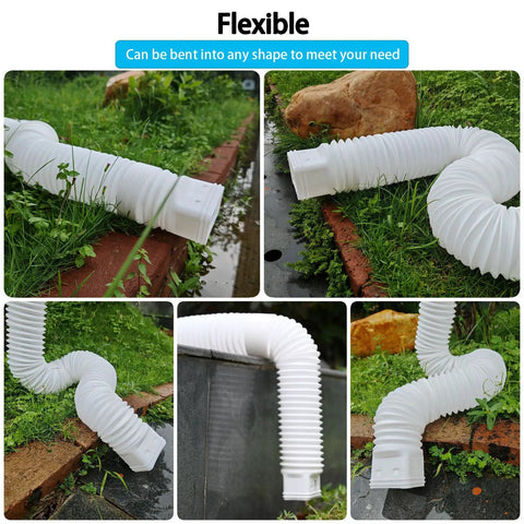 Two Pack Flexible Rain Gutter Downspout Extensions Extendable From 21 To 60 Inches With Split Design Drain Diverter in garden