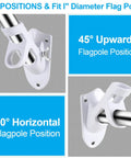 Heavy Duty Flagpole Wall Mount Bracket With Solid Hardware Kit For Patio Siding Or Lawn Display One Inch Inner Bore, Adjustable positions.