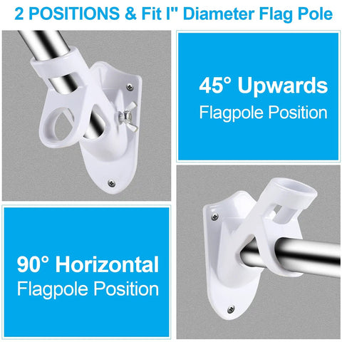 Heavy Duty Flagpole Wall Mount Bracket With Solid Hardware Kit For Patio Siding Or Lawn Display One Inch Inner Bore, Adjustable positions.