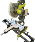 Zero Clearance Miter Saw Insert For Ryobi Sliding Compound Saw TSS121 attached to saw, displaying cutting surface and blade guard