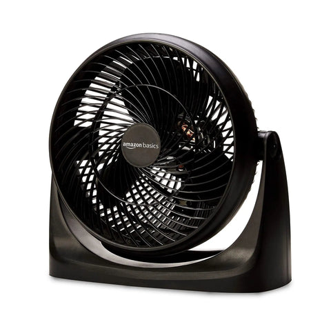 Compact Air Circulator Desk Fan with 90-degree tilt head, three speed settings, lightweight 4.2 lb unit for quiet breeze in any room