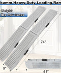 Heavy Duty 74 Inch Atv Ramps 2 Pack With Hella Secure Anti Slip Grip And Rock Solid Stability For Pickup Trucks, angled view with dimensions.