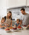 Family cooking together in modern kitchen with Built Tough Pot Filler Faucet For Modern Kitchens Featuring Brushed Nickel Finish.