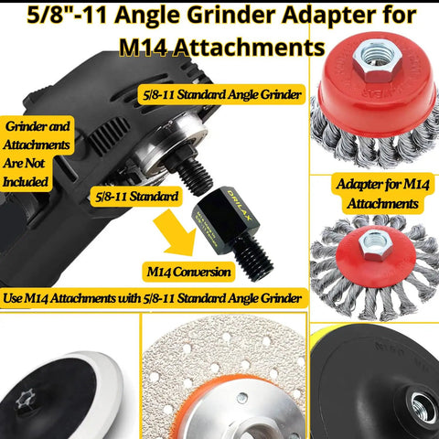 European To North American Thread Converter M14 Male To 5/8-11 Female Angle Grinder Adapter with accessories.