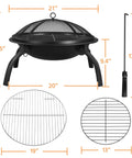 21 Inch Portable Folding Steel Fire Pit With Carrying Bag Spark Screen BBQ Grill And Log Grate For Patio Backyard Camping Bonfire Lightweight 8.7 Lb Fire Bowl With Grate and Poker