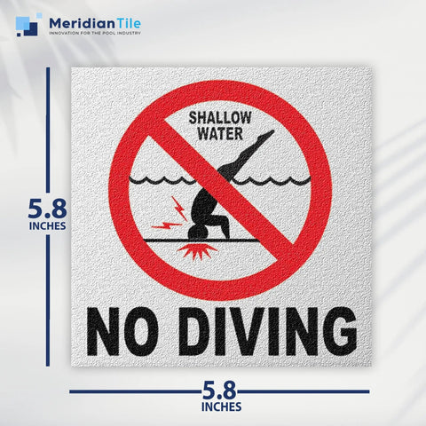 Ceramic No Diving Pool Sign, 5.8x5.8 Inch No Dive Marker With Abrasive Non-Slip Tile Finish, Pool Safety Signage For Concrete Deck, Durable Frost-Proof Tile, Made In USA