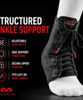 Adjustable Lace Up Ankle Brace For Women And Men on foot providing sprained ankle support and injury recovery, black lace-up design