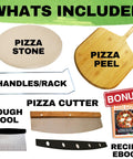 Ultimate 16 Inch Pizza Stone Set With Handles For Oven Or Grill Cordierite Round Stone Plus Wood Pizza Peel And Cutter