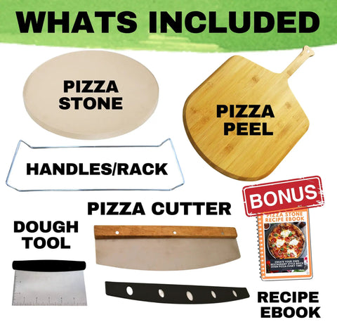Ultimate 16 Inch Pizza Stone Set With Handles For Oven Or Grill Cordierite Round Stone Plus Wood Pizza Peel And Cutter