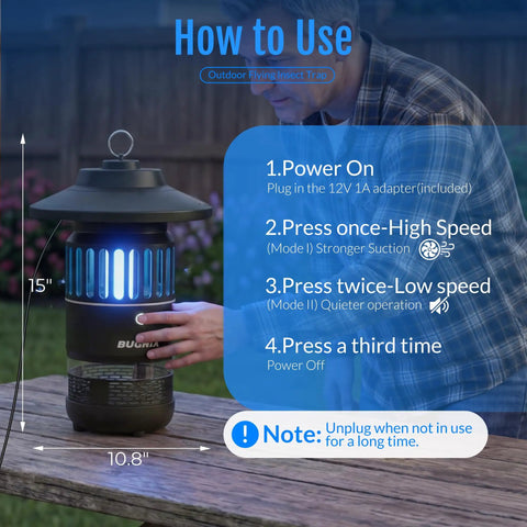 12V Plug In Mosquito Trap For Outdoor And Indoor Use With UV LED Attraction, Quiet Corded Electric Bug Catcher on a table
