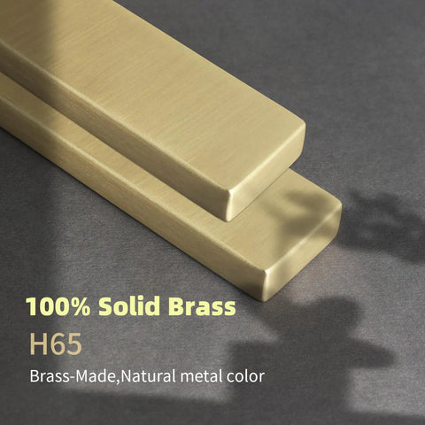 Six Pack Heavy Duty Pure Brass Cabinet Pulls With Matte Brushed Finish 5 Inch Center To Center close-up of solid brass pulls.