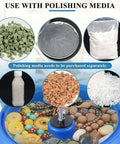 Vibration Drum Polisher Kit with various polishing media options including buffing wheels, abrasives, and finishing compounds.
