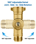 Solid Brass Hose Swivel Elbow Fitting 180 Degree For Three Quarter Inch GHT Durable No Kink Keeps Water Flow Strong Easy Install Garden Hose Connector Fits Standard Hoses For Outdoor Lawn And Garden Use, front view