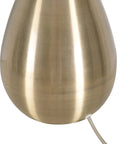 Droplet Table Lamp In Antique Brass Finish With Tall White Drum Shade base detail, showing smooth metallic texture and curve.