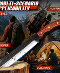 Beast Heavy Duty Japanese Machete Knife With Full Tang Blade displayed with outdoor scenarios like hiking and camping.
