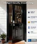 No Sweat App Paired Fingerprint Smart Front Lock With Heavy Duty Knob Set And Slick Satin Nickel Finish Smooth Keyless Entry Plus Fast Auto Lock For House Or Short Term Rentals on black door with wreath.