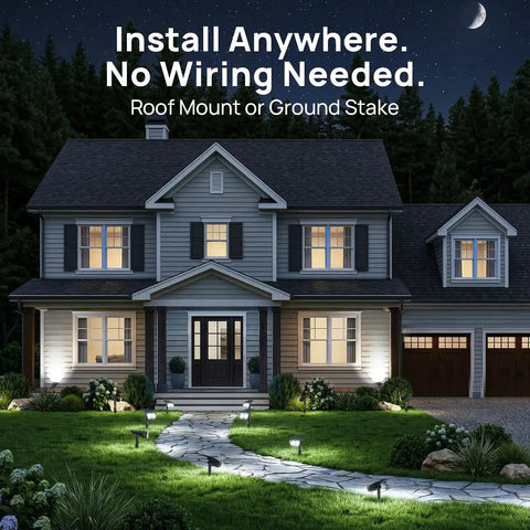 Outdoor Solar Lights Waterproof IP67 3 Lighting Modes Auto On Off 2 In 1 Solar Landscape Light illuminating house and pathway