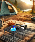 Single Burner Cast Iron Camping Stove With Adjustable Flame Portable Backpacking Friendly Outdoor Cooking Stove in camp setting