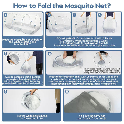 Instructions for folding Instant Pop Up Mosquito Tent For Bed And Bunk Bed Sleeping Pad Fully Enclosed Foldable Bug Net
