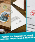 Custom Round Self Inking Stamp With Sleek Pocket Design For Fast Inspections Or Approvals on documents and scrapbook pages.