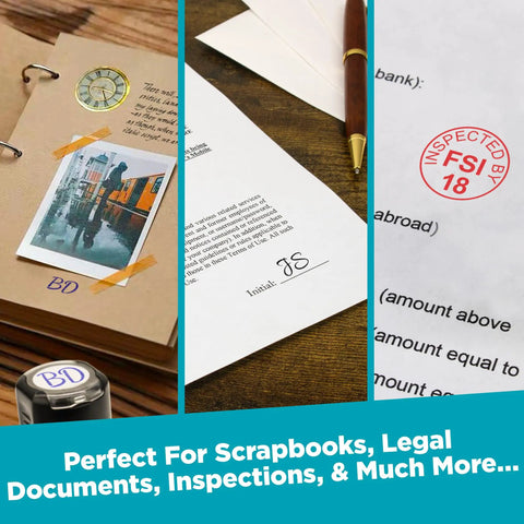 Custom Round Self Inking Stamp With Sleek Pocket Design For Fast Inspections Or Approvals on documents and scrapbook pages.