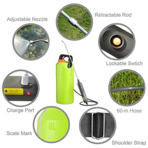 Features of Electric Garden Sprayer 2 Gallon With Telescopic Wand Cordless Battery Powered No Pump Needed Weed Sprayer